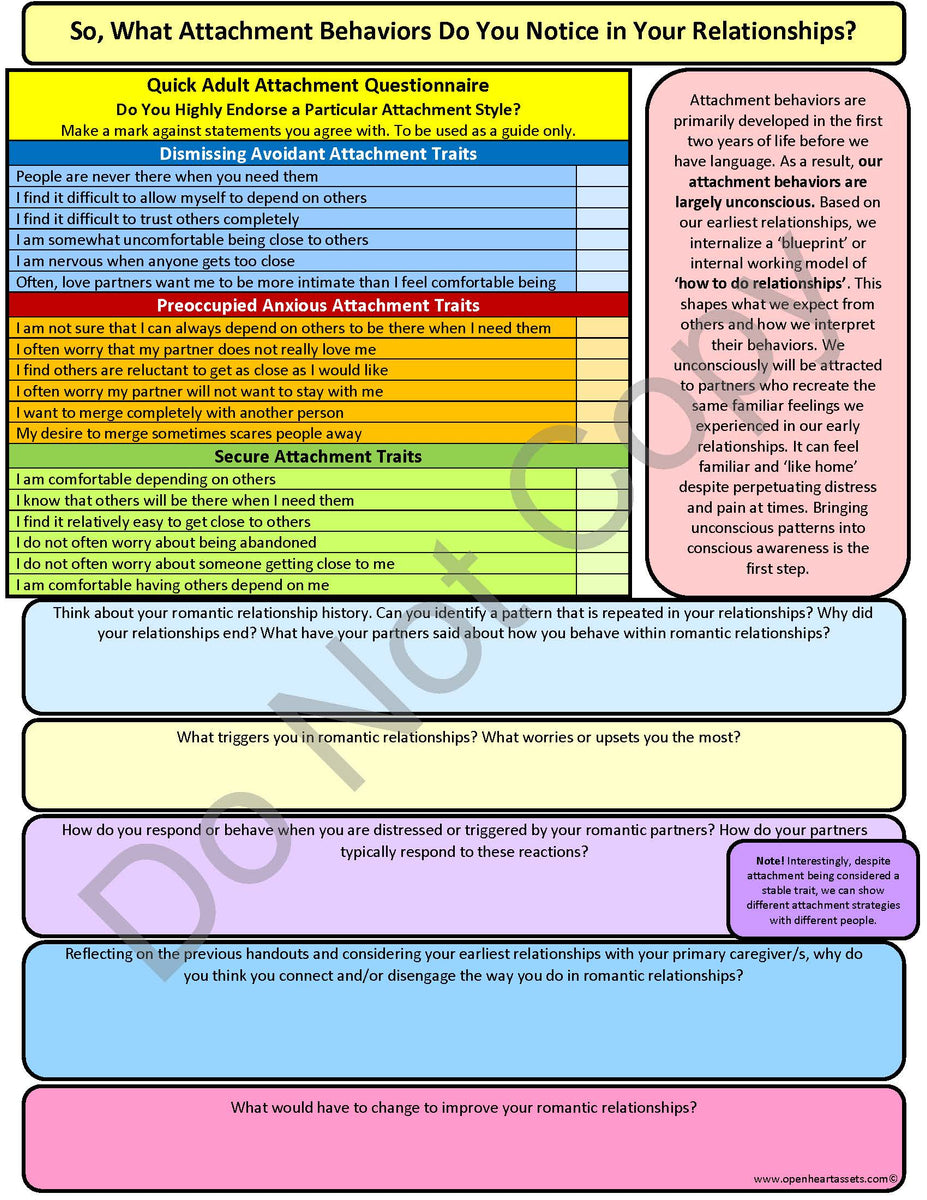 Attachment Theory Handouts Bundle - PDF Version | Based on clinically ...